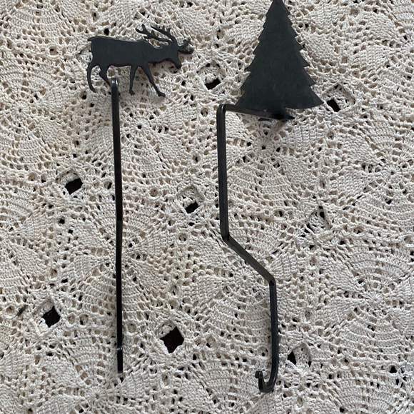 handmade Other - 2 Hand forged fireplace mantle stocking holders reindeer moose Christmas tree